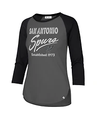 '47 Brand Women's Gray San Antonio Spurs High Rise Frankie Raglan Long Sleeve T-Shirt