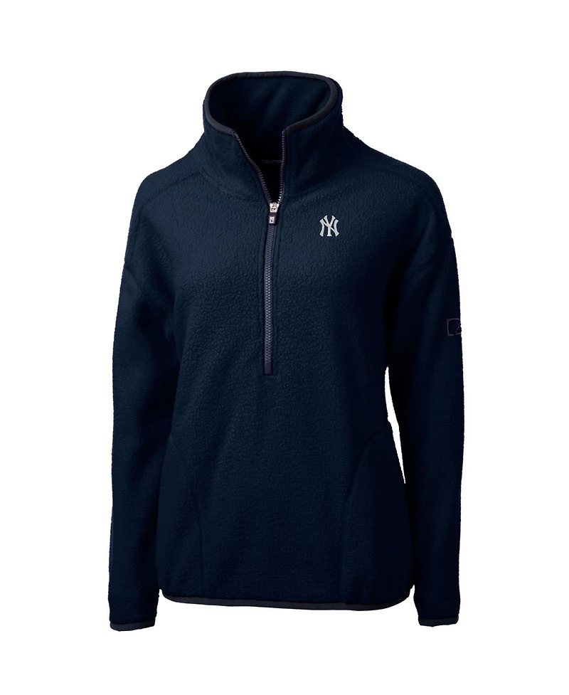 Cutter & Buck Women's Navy New York Yankees Cascade Eco Sherpa Fleece Quarter-Zip Pullover Jacket