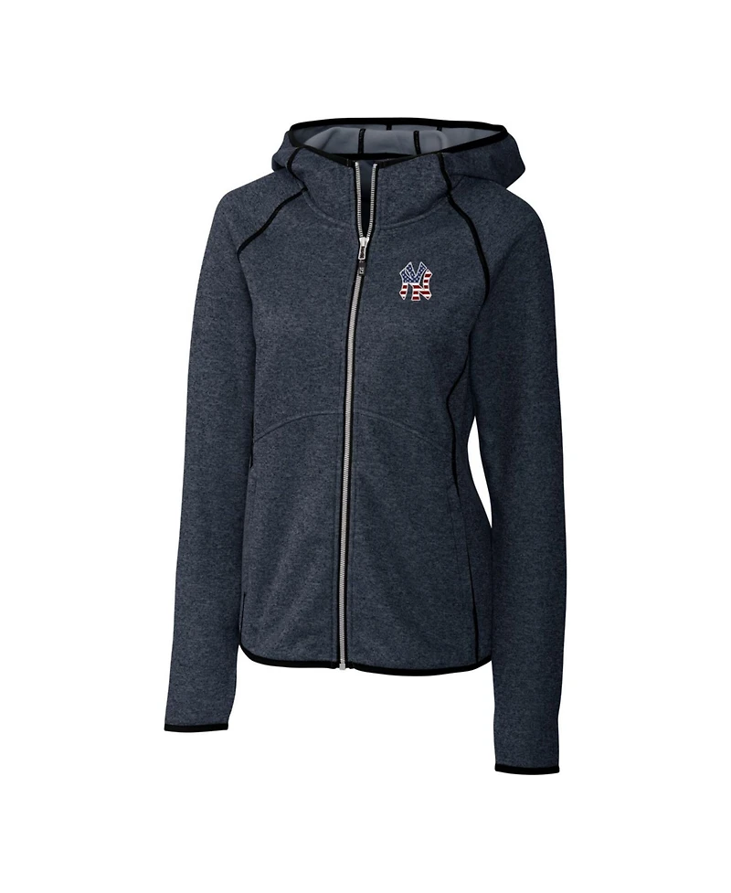 Cutter & Buck Women's Heather Navy New York Yankees Americana Logo Mainsail Sweater-Knit Full-Zip Hoodie