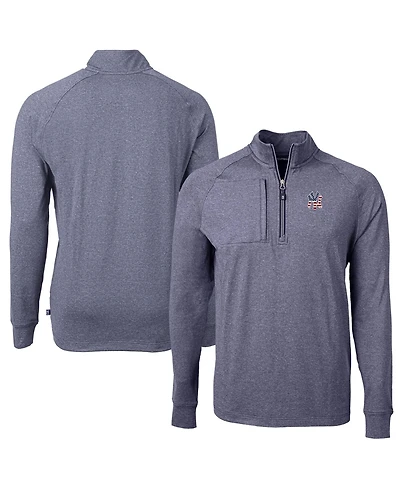 Cutter & Buck Men's Heather Navy New York Yankees Americana Logo Big & Tall Adapt Eco Knit Stretch Quarter-Zip Pullover Sweatshirt