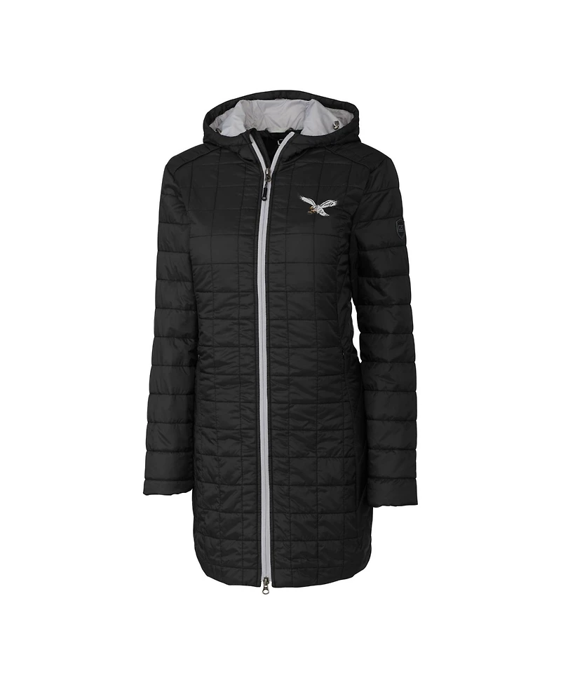 Cutter & Buck Women's Black Philadelphia Eagles Gridiron Classics Logo Rainier PrimaLoft Eco Insulated Hooded Long Coat