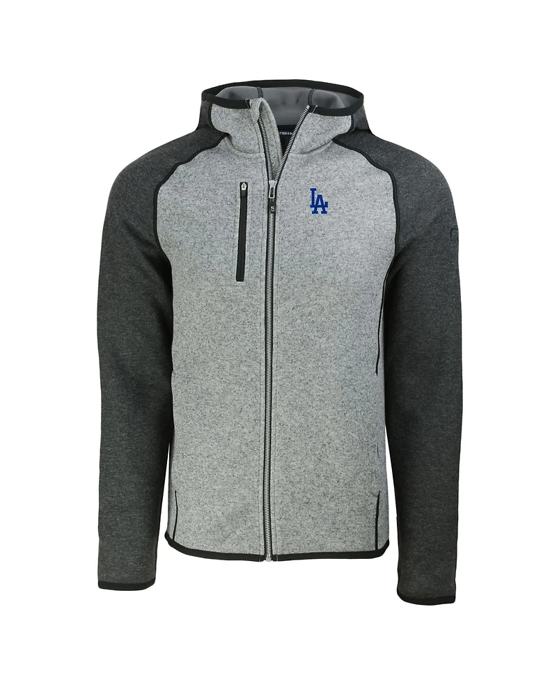 Cutter & Buck Men's Heather Charcoal/Heather Gray Los Angeles Dodgers Mainsail Full-Zip Hooded Jacket