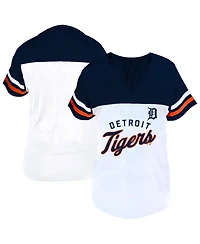 Fanatics Women's Profile White/Navy Detroit Tigers Plus Two-Stripe V-Neck T-Shirt