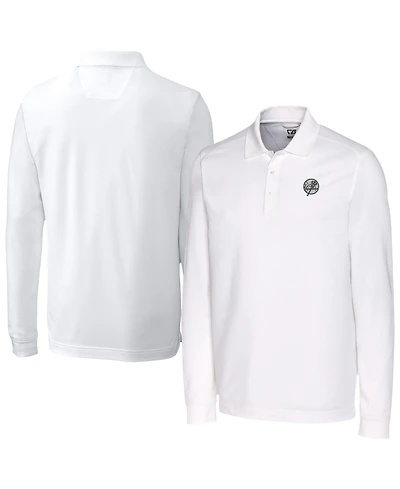 Cutter & Buck Men's White New York Yankees Advantage DryTec Tri-Blend Long Sleeve Polo Shirt