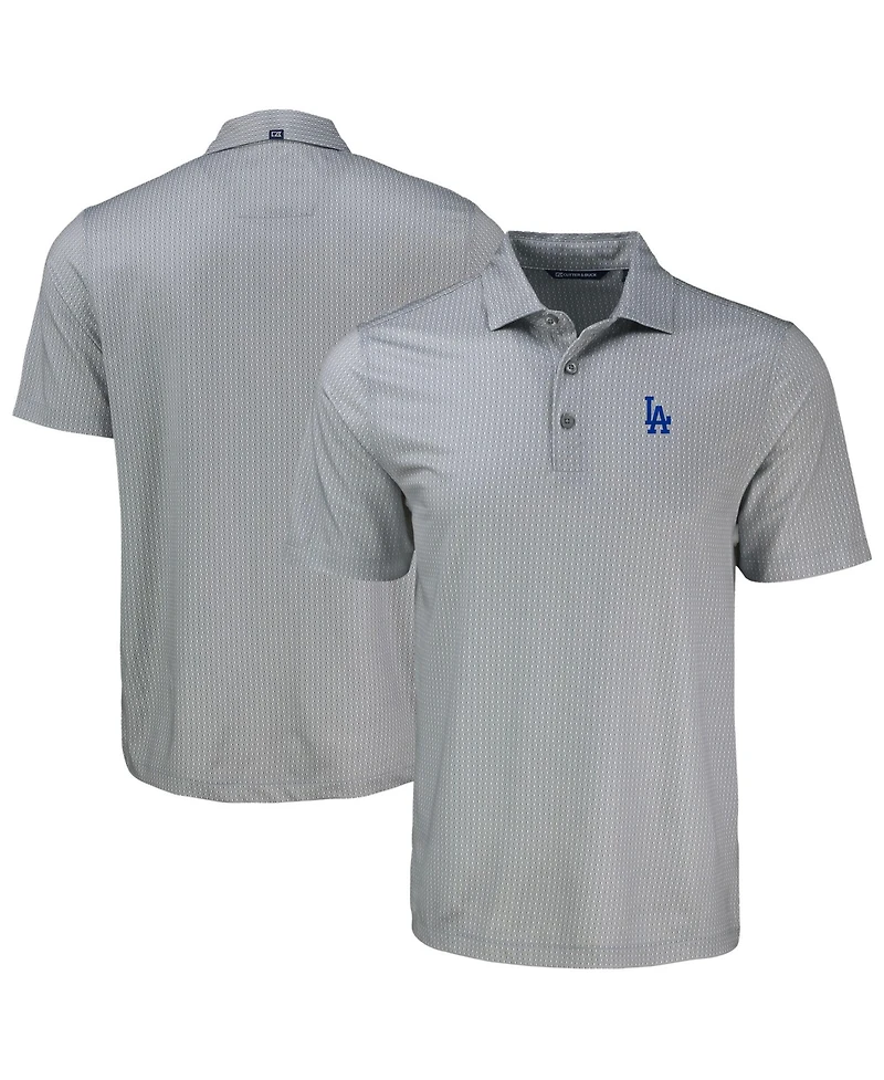 Cutter & Buck Men's Gray Los Angeles Dodgers Pike Eco Shadow Check Print Polo Shirt