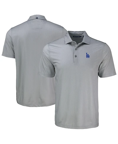 Cutter & Buck Men's Gray Los Angeles Dodgers Pike Eco Shadow Check Print Polo Shirt