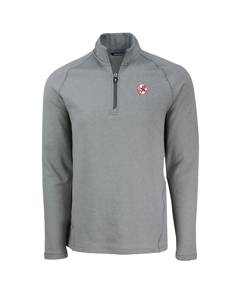 Cutter & Buck Men's Heather Gray New York Yankees Peshastin Eco Fleece Raglan Quarter-Zip Sweatshirt