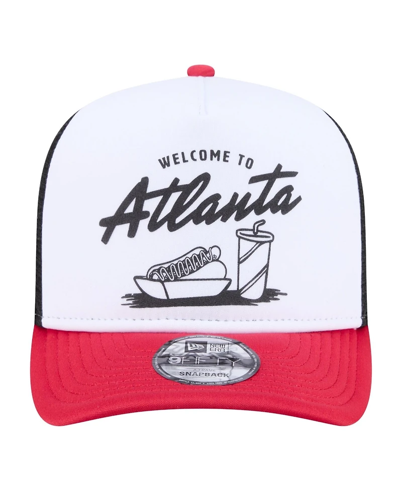 New Era Men's White/Red Atlanta Braves Foodie A-Frame 9FIFTY Trucker Snapback Hat