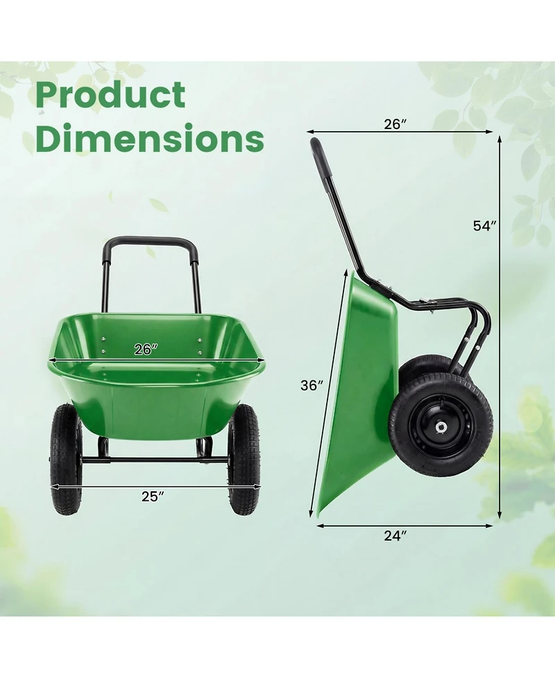 2-Tire Wheelbarrow Garden Cart Heavy-Duty Utility Dolly for Landscaping & Yard Work