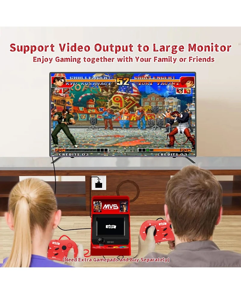 Unico Mvs Mini Home Arcade Console with 45 Snk Classic Games Including King of Fighters, Metal Slug, Samurai Showdown and More