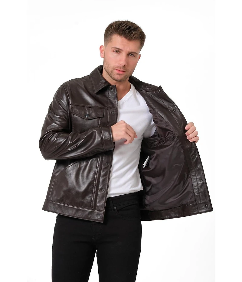 Furniq Uk Men's Leather Trucker Jacket, Created for Macy's