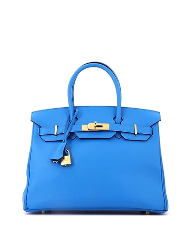 Pre-Owned HERMES Birkin 30 Handbag Blue Epsom with Gold Hardware
