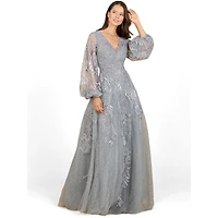 Lara Women's V Neckline Balloon Sleeve Gown
