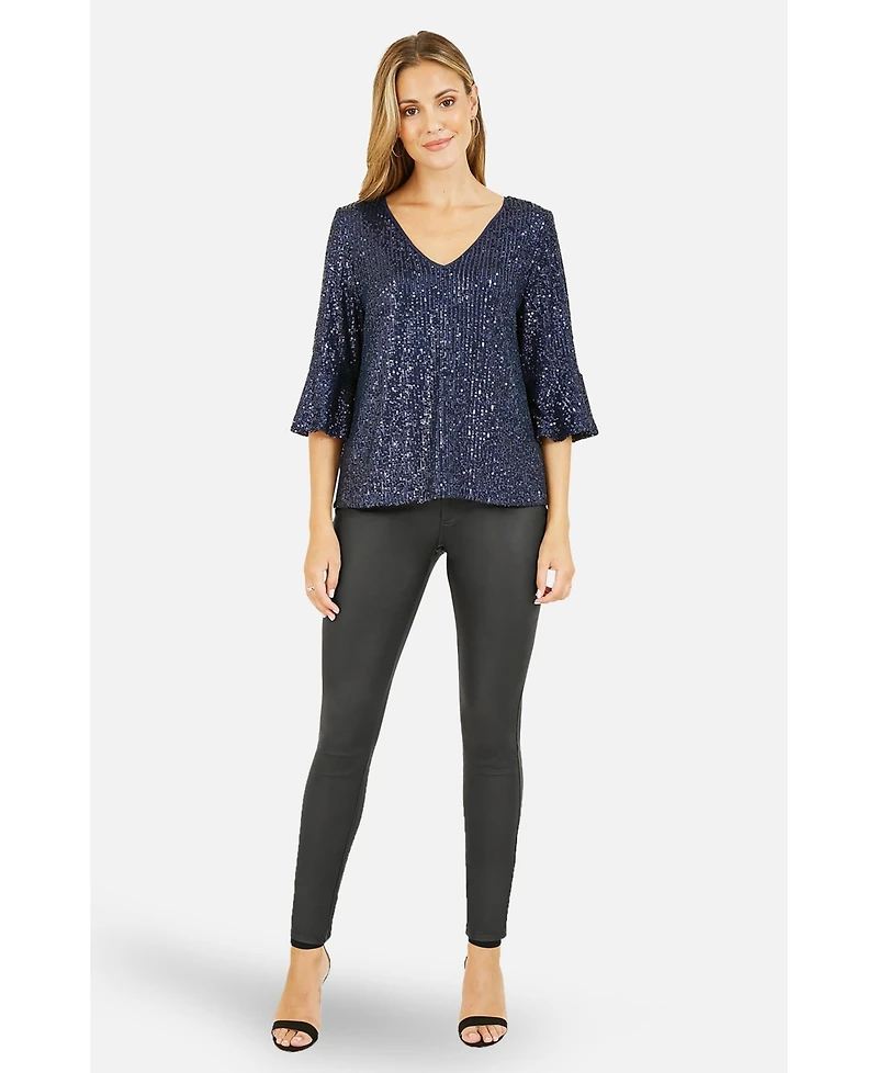 Yumi Women's Sequin Relaxed Fit Top