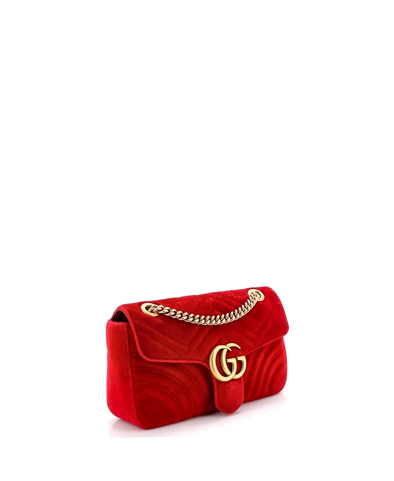 Pre-Owned Gucci Small Gg Marmont Flap Bag Matelasse Velvet