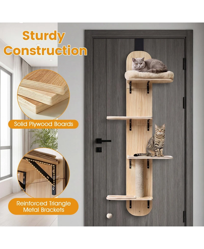 Cozito Door Hanging Cat Climber 4-Level Height Adjustable with Plush Bed