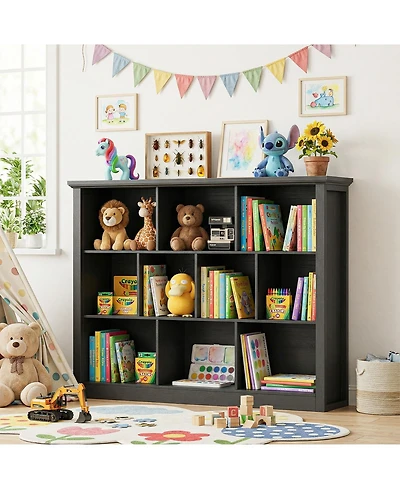 Aheaplus 10 Cubes Storage Bookshelf, Floor Standing Bookcase