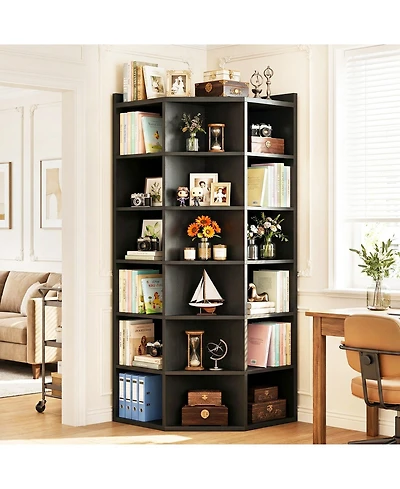 Aheaplus 6-Tier Corner Bookcase Cabinet with 18 Cubbies, Bookshelf Open Storage