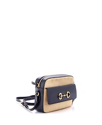 Pre-Owned Gucci Small Horsebit 1955 Flap Pocket Camera Bag Canvas and Leather
