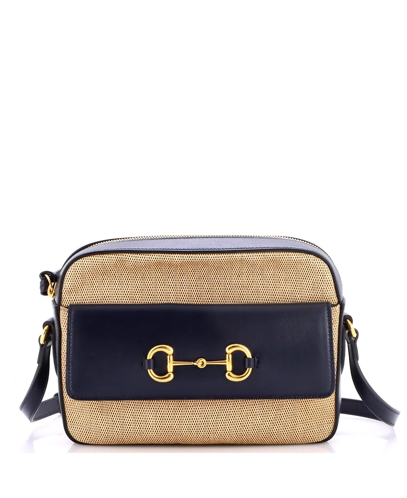 Pre-Owned Gucci Small Horsebit 1955 Flap Pocket Camera Bag Canvas and Leather
