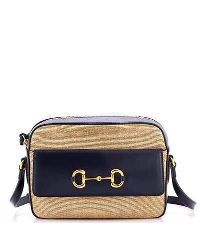 Pre-Owned Gucci Small Horsebit 1955 Flap Pocket Camera Bag Canvas and Leather