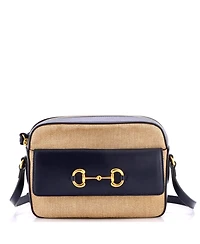 Pre-Owned Gucci Small Horsebit 1955 Flap Pocket Camera Bag Canvas and Leather