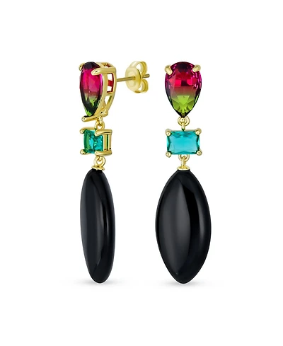 Bling Jewelry Fashion Tri Color Multi-Tier Statement Rhombus Teardrop Dangling Earrings