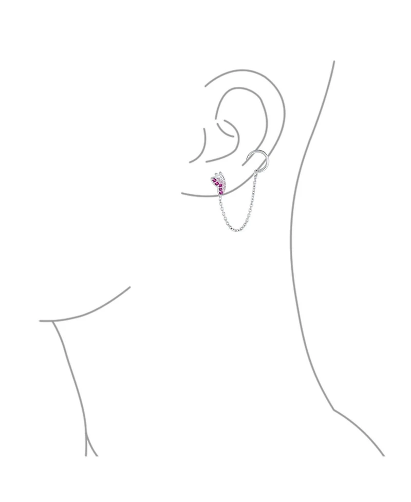 Bling Jewelry Double Piercings Chain Ear Cuff Cartilage Earlobe Stud Cz Butterfly Earrings Sterling Silver