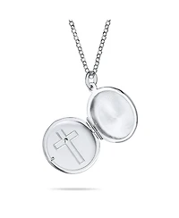 Bling Jewelry Religious Holy Cross Photo Locket Necklace Round Circle Holds Pictures .925 Sterling Silver