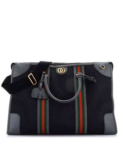 Pre-Owned Gucci Large Bauletto Duffle Bag Gg Canvas with Leather