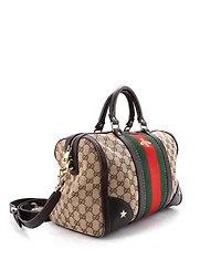Pre-Owned Gucci Medium Vintage Bee Web Boston Bag Gg Canvas