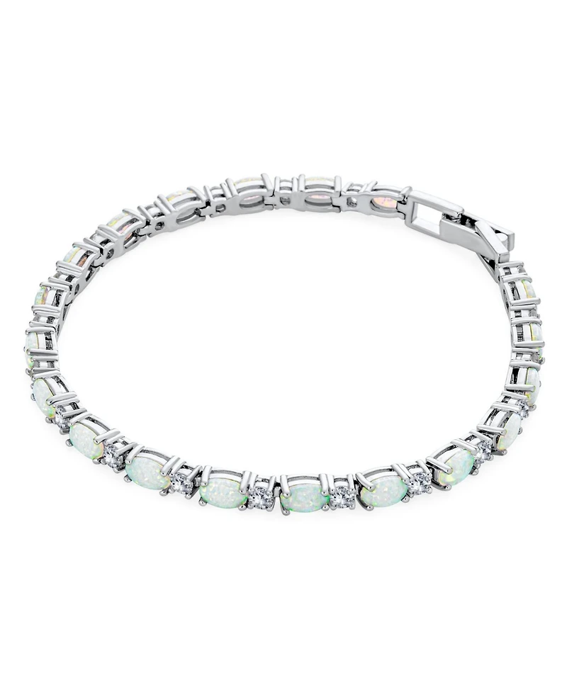 Bling Jewelry Solitaire Round Created Opal Tennis Bracelet Sterling Silver