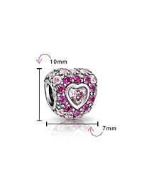 Bling Jewelry Romantic Cubic Zirconia Cz Pave Heart Charm Bead .925 Sterling Silver Fits European Bracelet