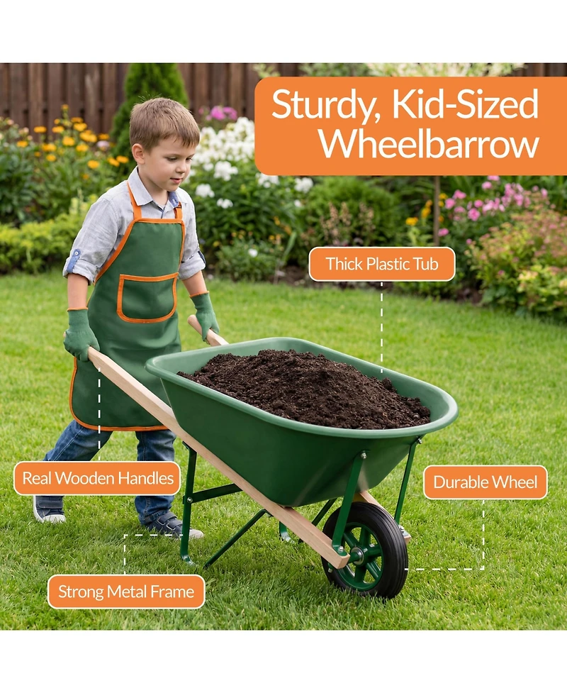 Best Choice Products Kids Gardening Tool Set 8 Piece with Wheelbarrow, Metal Tools, Apron, Gloves Ages 3+