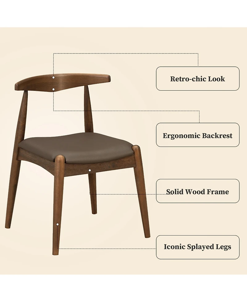 Clihome Set of 2 Rubberwood Dining Chairs, Ergonomic Backrest and Faux Leather Upholstery