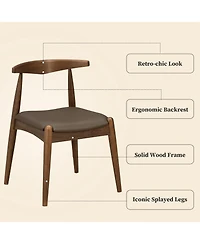 Clihome Set of 2 Rubberwood Dining Chairs, Ergonomic Backrest and Faux Leather Upholstery