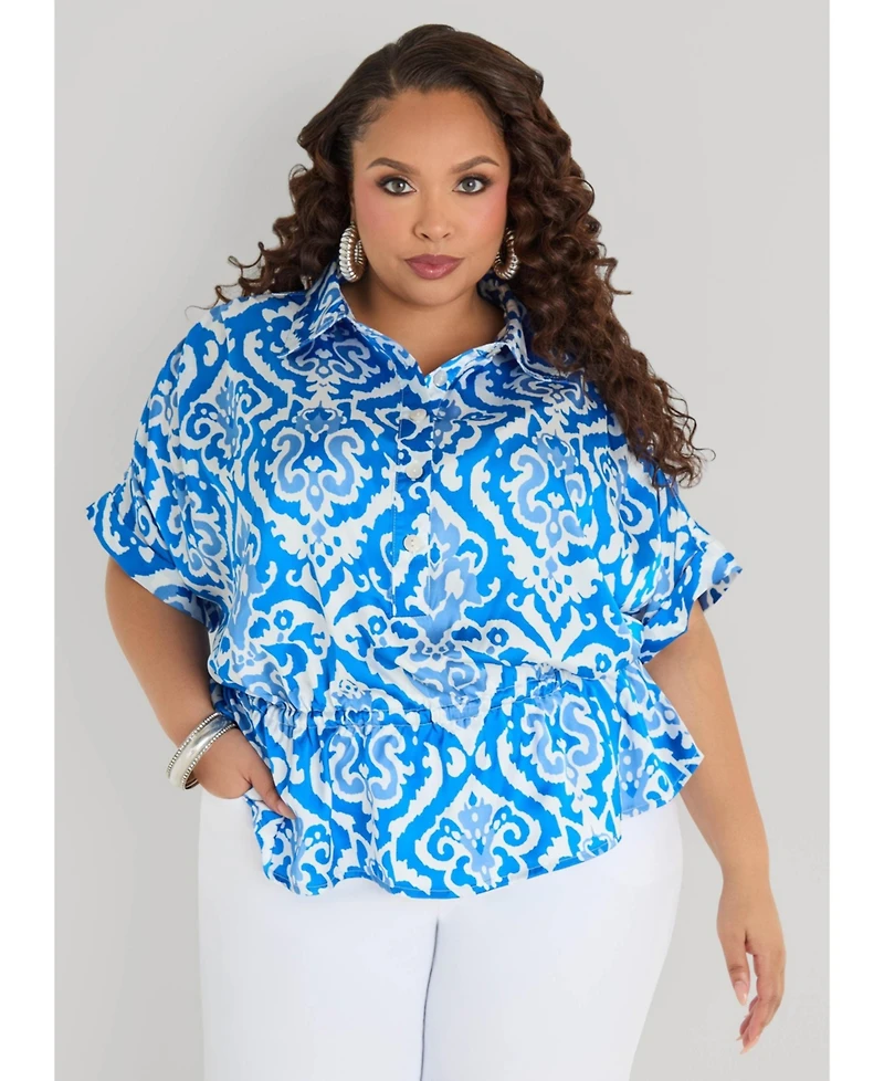 Ashley Stewart Women's Printed Satin Blouse