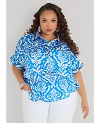 Ashley Stewart Women's Printed Satin Blouse