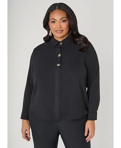 Ashley Stewart Plus Button Embellished Textured Shirt