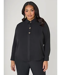 Ashley Stewart Plus Button Embellished Textured Shirt