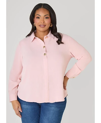 Ashley Stewart Plus Button Embellished Textured Shirt