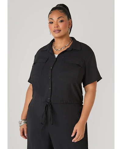 Ashley Stewart Plus Drawstring Cropped Shirt