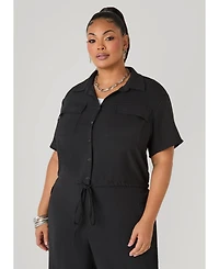 Ashley Stewart Plus Drawstring Cropped Shirt