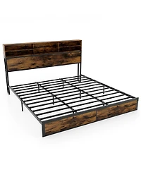 Slickblue Modern Metal Platform Bed with Storage Headboard for Bedroom