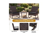 Lucky One 3 Piece Patio Rocking Bistro Set with Cushions 2 Tier Table Rattan Furniture