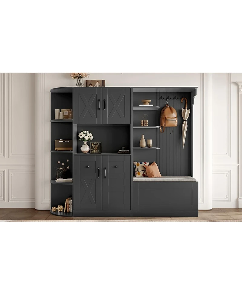 Streamdale Furniture 2-in-1 Hall Cabinet or Tree with Storage and 4 Hooks
