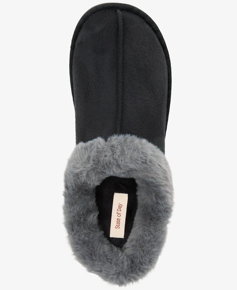 State of Day Women's Boxed Faux-Fur-Collar Clog Slippers, Macy's Exclusive