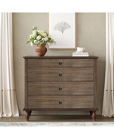Streamdale Furniture Antique 4-Drawer Chest with Solid Wood Foot and Metal Knobs