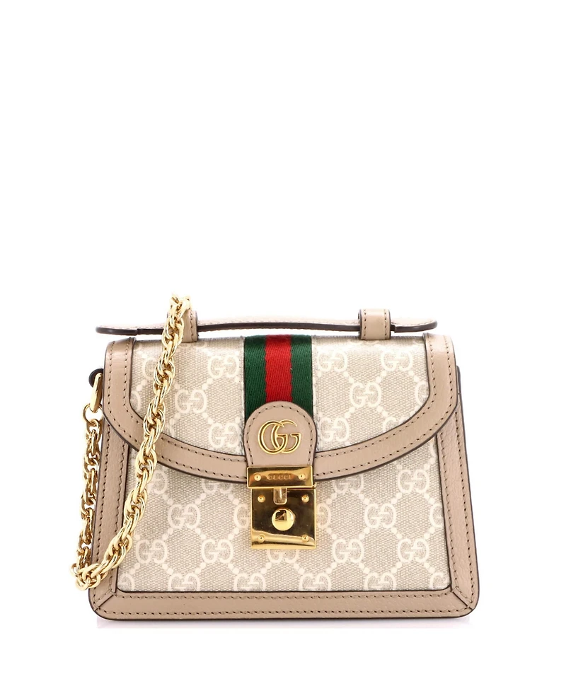 Pre-Owned Gucci Mini Ophidia Flap Top Handle Bag Gg Coated Canvas