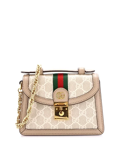 Pre-Owned Gucci Mini Ophidia Flap Top Handle Bag Gg Coated Canvas